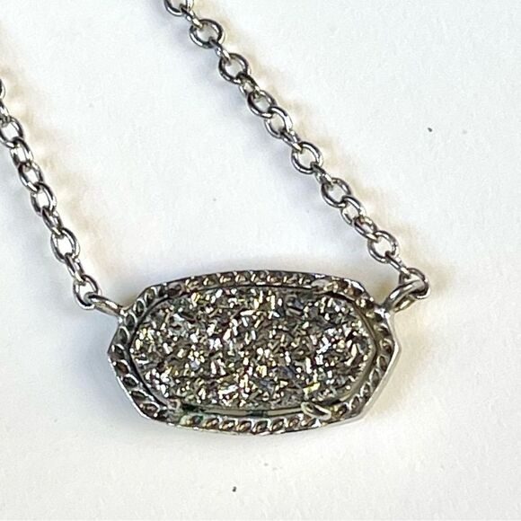 Kendra Scott Elisa Platinum Drusy Pendant Silver Necklace - Picture 10 of 14